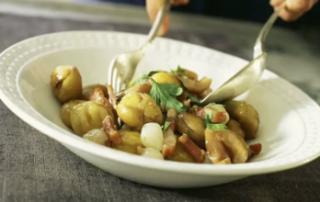 castagne in padella con pancetta croccante